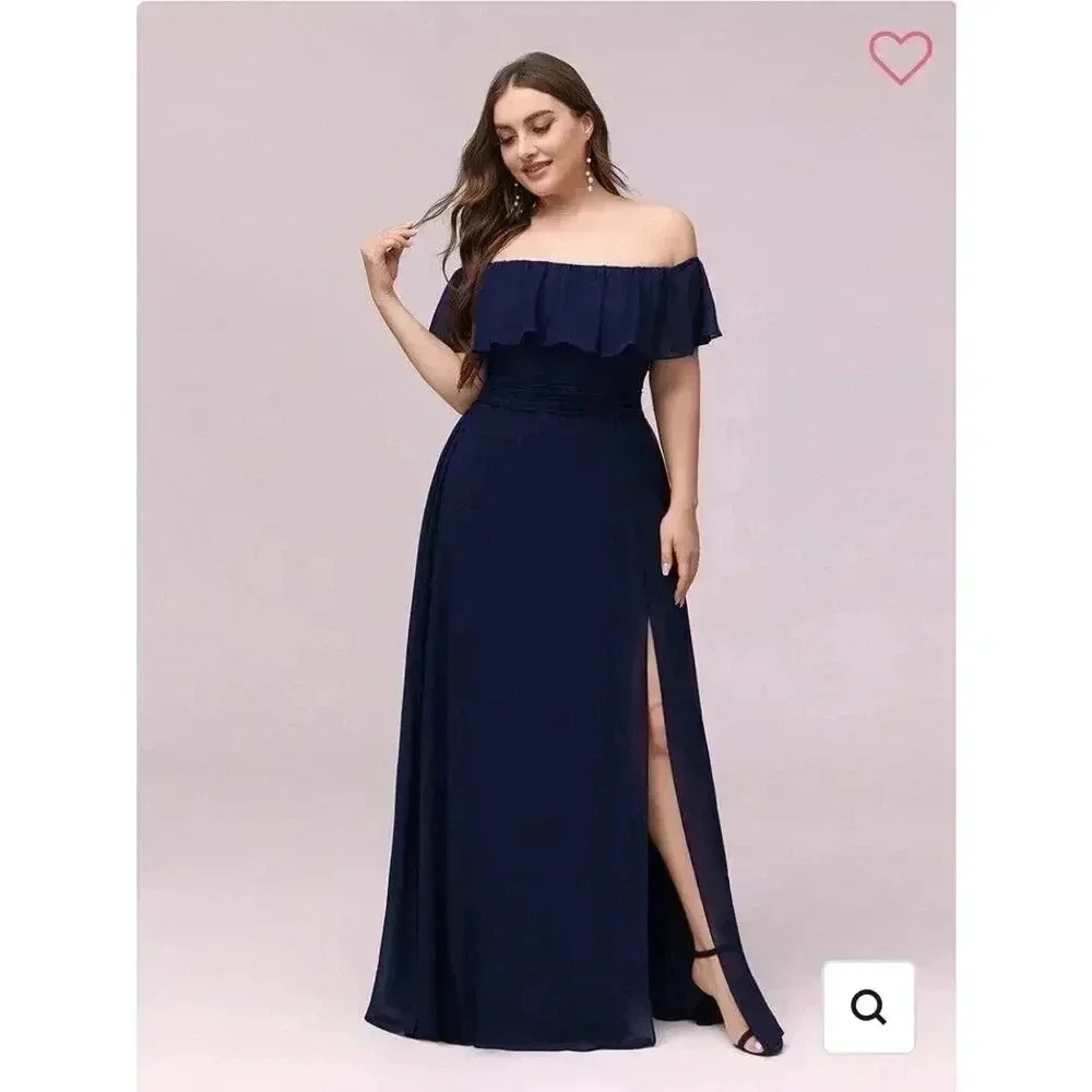 NEW Sz 14 Ever-Pretty Sleeveless Off Shoulder Bridesmades -Formal Blue Dress
